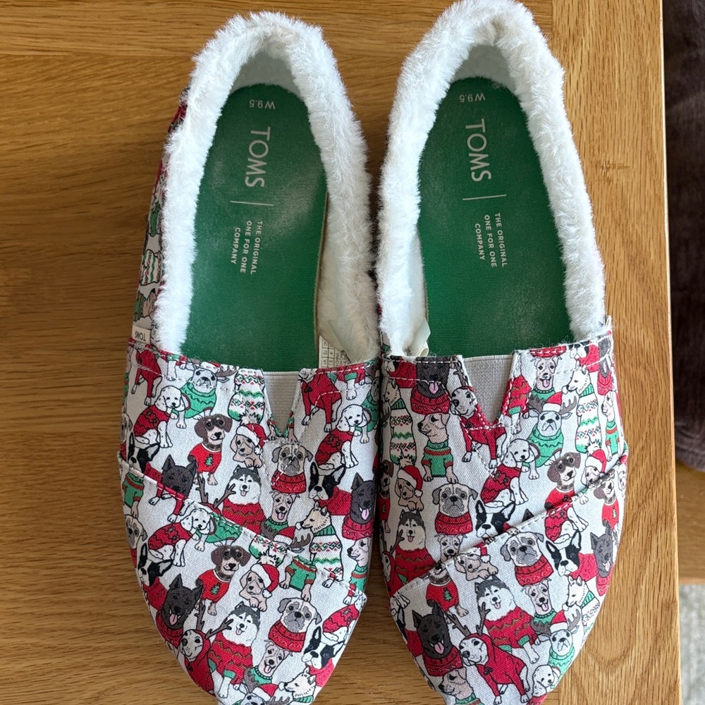 TOMS Red and Black Dog Pattern Slip-Ons